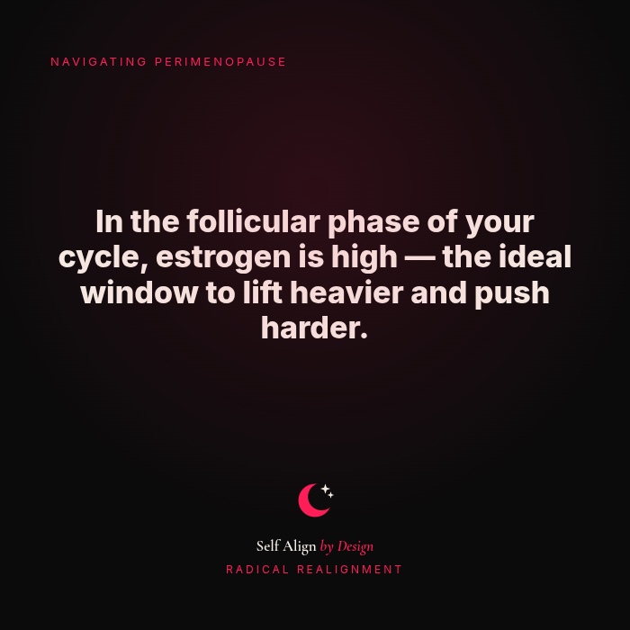 In the follicular phase of your cycle, estrogen is high. The ideal window to lift heavier and push harder.
