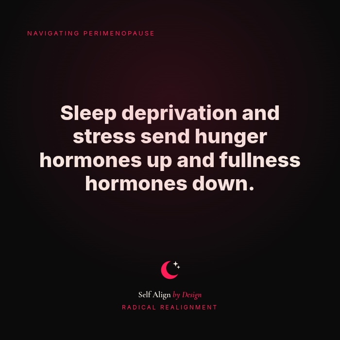 Sleep deprivation and stress send hunger hormones up and fullness hormones down.